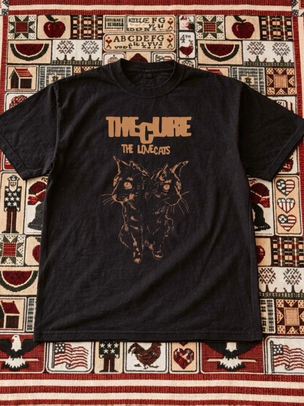 The Cure 'The Lovecats' Graphic Tee - Black with Tan Print